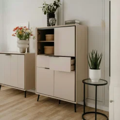 Buffet haut taupe 4 portes 2 tiroirs AVIO