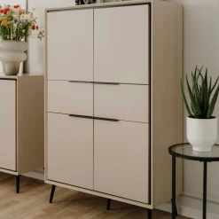 Buffet haut taupe 4 portes 2 tiroirs AVIO