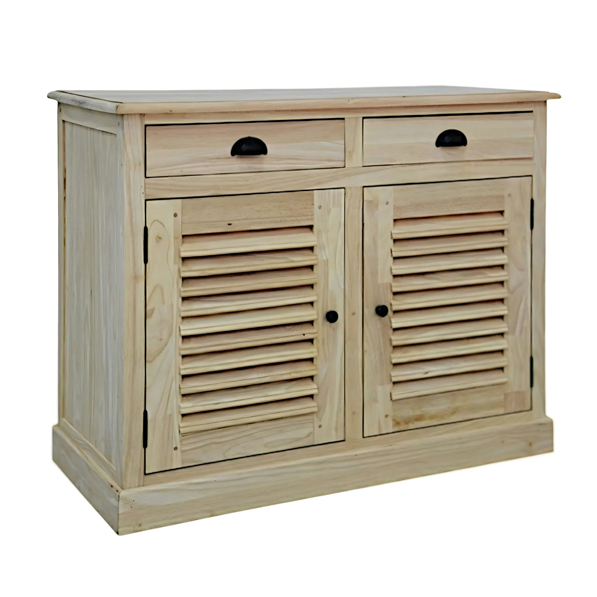 Buffet Hévéa 2 portes persiennes, 2 tiroirs, 100x45x80cm MAORI
