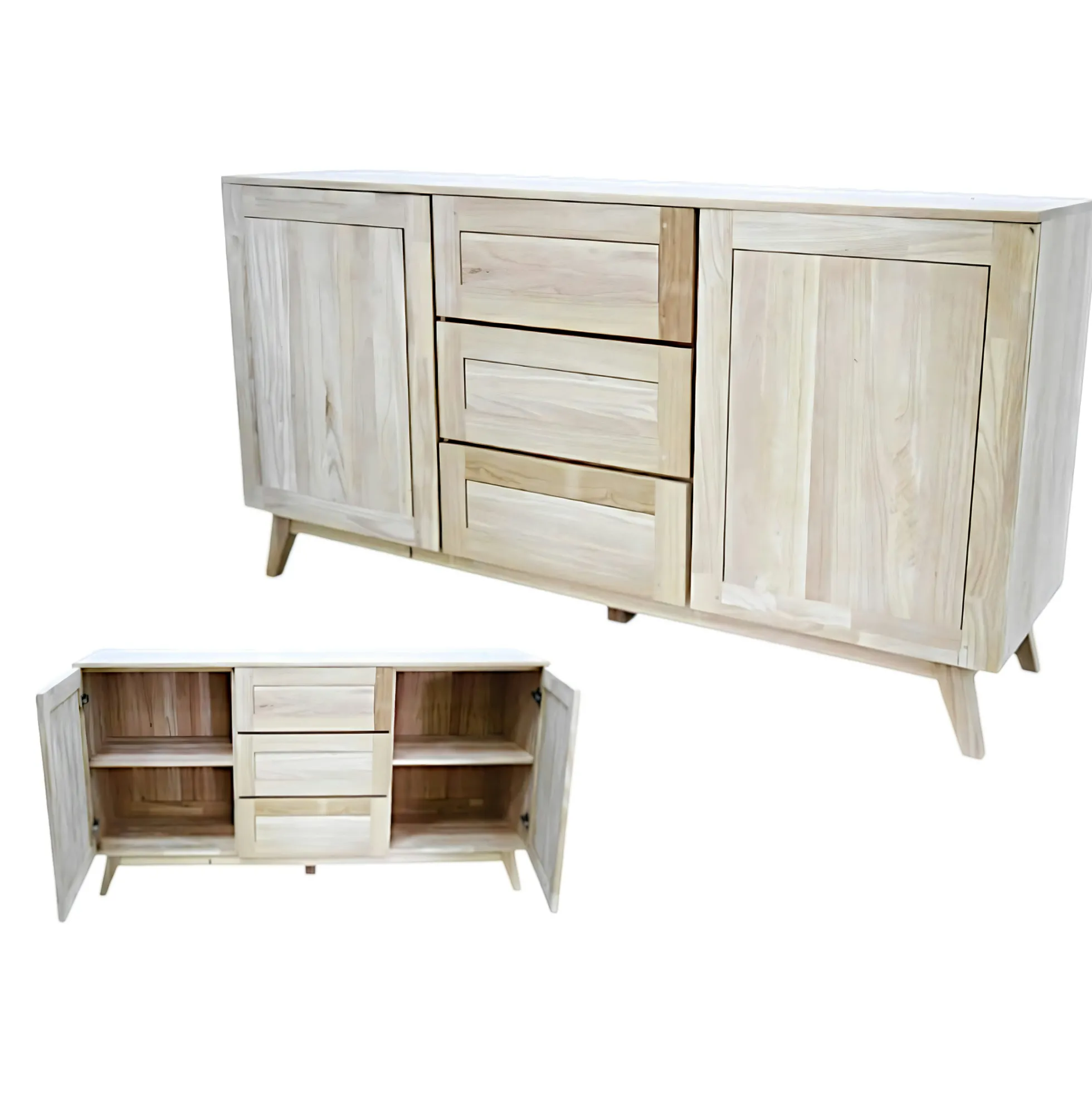 Buffet Hévéa 2 portes, 3 tiroirs 160x45x85cm SIXTIES