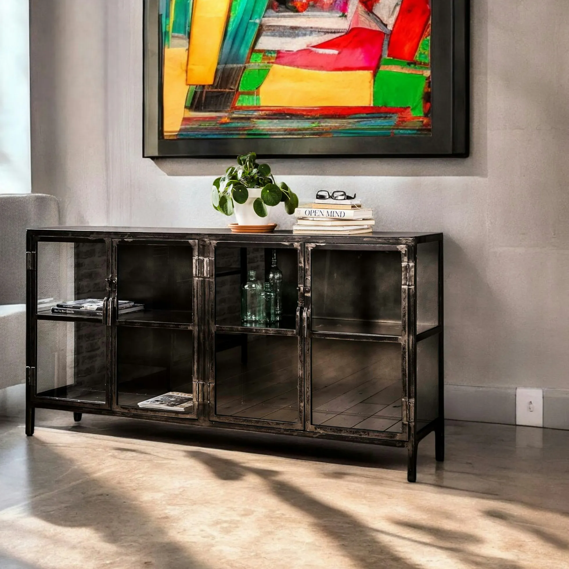 Buffet industriel métal verre ROADIES