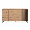 Buffet long moderne 1 porte noire rainurée 160 cm ALVA