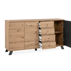 Buffet long moderne 1 porte noire rainurée 160 cm ALVA