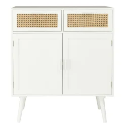 Buffet moderne bois blanc 2 portes 2 tiroirs rotin CALVIA