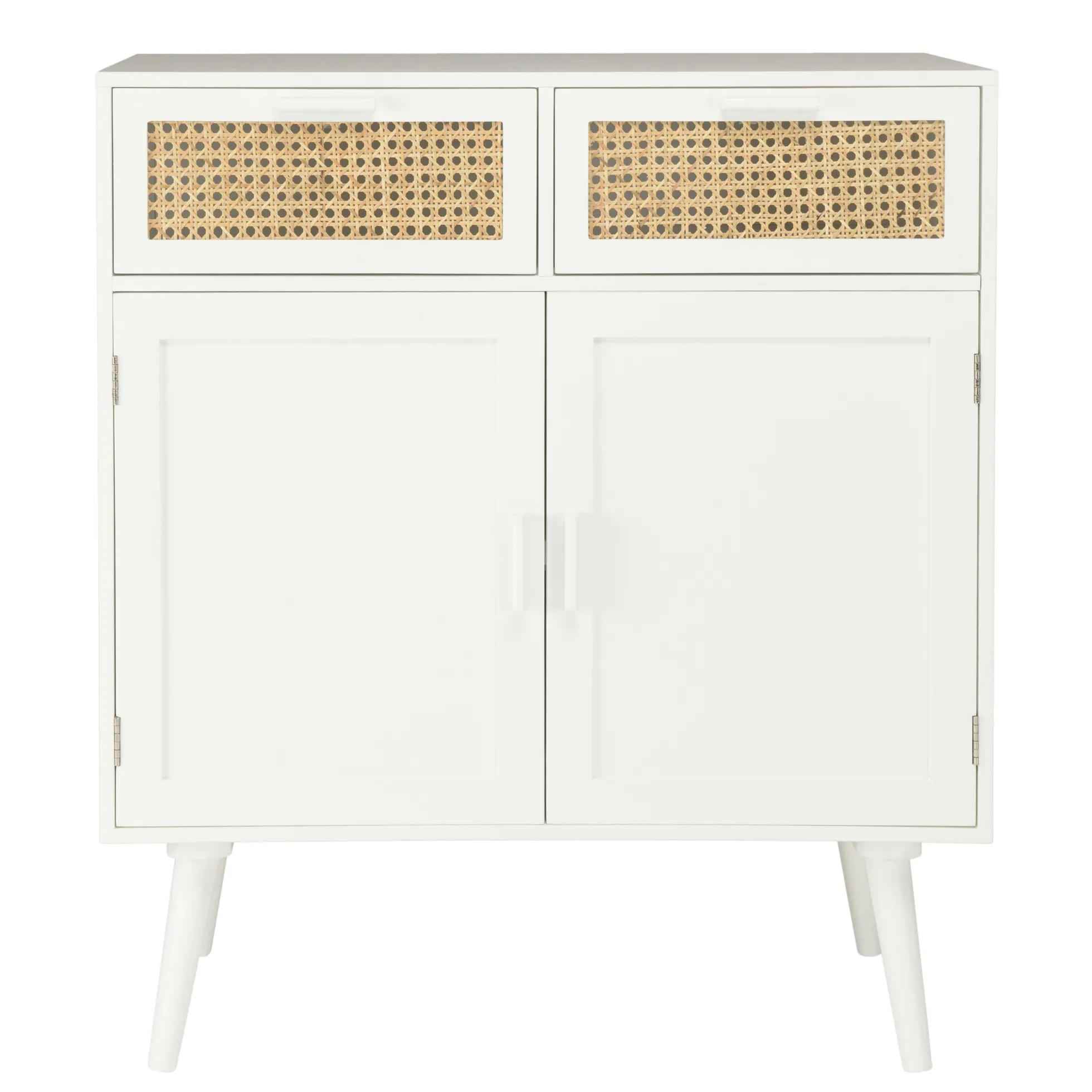 Buffet moderne bois blanc 2 portes 2 tiroirs rotin CALVIA