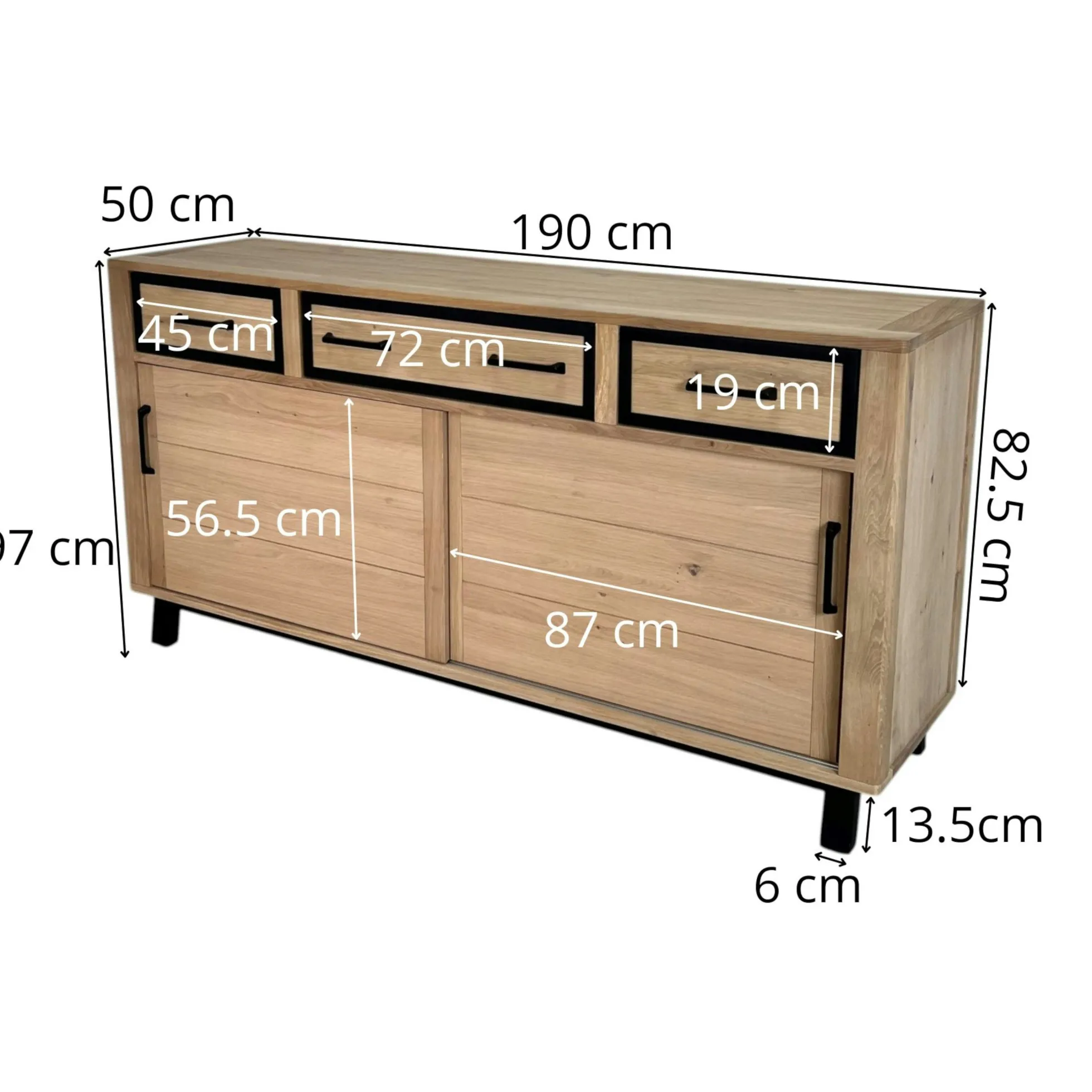 Buffet moderne bois clair - 2 portes, 3 tiroirs GRADO