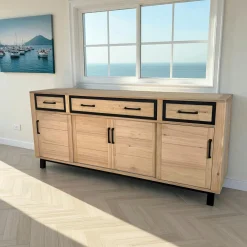 Buffet moderne bois clair - 4 portes, 3 tiroirs GRADO
