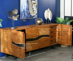 Buffet moderne bois recyclé teck laque noire 200 cm BARBADE