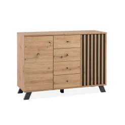 Buffet moderne 1 porte noire rainurée 4 tiroirs ALVA