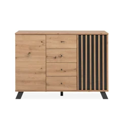 Buffet moderne 1 porte noire rainurée 4 tiroirs ALVA