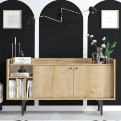 Buffet moderne 2 portes avec niches rangement - effet chêne JENA