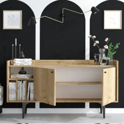 Buffet moderne 2 portes avec niches rangement - effet chêne JENA