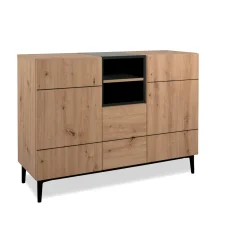 Buffet moderne 3 portes décor bois et noir ALVA