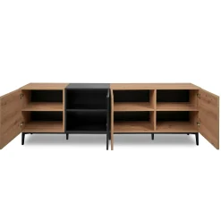 Buffet moderne 4 portes décor bois et noir ALVA