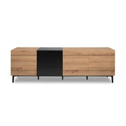Buffet moderne 4 portes décor bois et noir ALVA