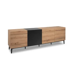 Buffet moderne 4 portes décor bois et noir ALVA