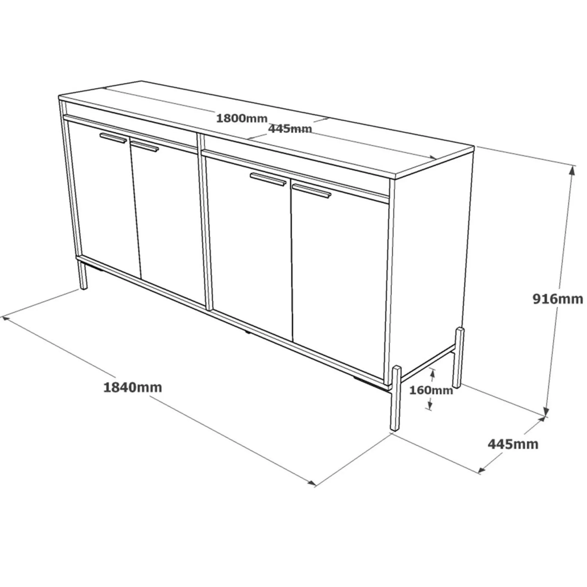 Buffet moderne 4 portes décor bois foncé, béton et gris JENA