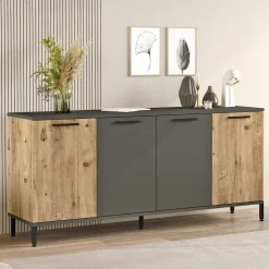 Buffet moderne 4 portes effet bois et anthracite JENA