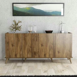 Buffet moderne 4 portes effet noyer, rebords hauts UMEA