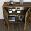 Buffet moderne 4 portes effet noyer, poignées à anneaux UMEA