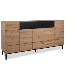 Buffet moderne 5 portes 1 tiroir décor bois et noir ALVA