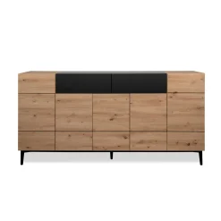 Buffet moderne 5 portes 1 tiroir décor bois et noir ALVA