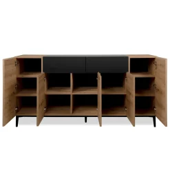 Buffet moderne 5 portes 1 tiroir décor bois et noir ALVA