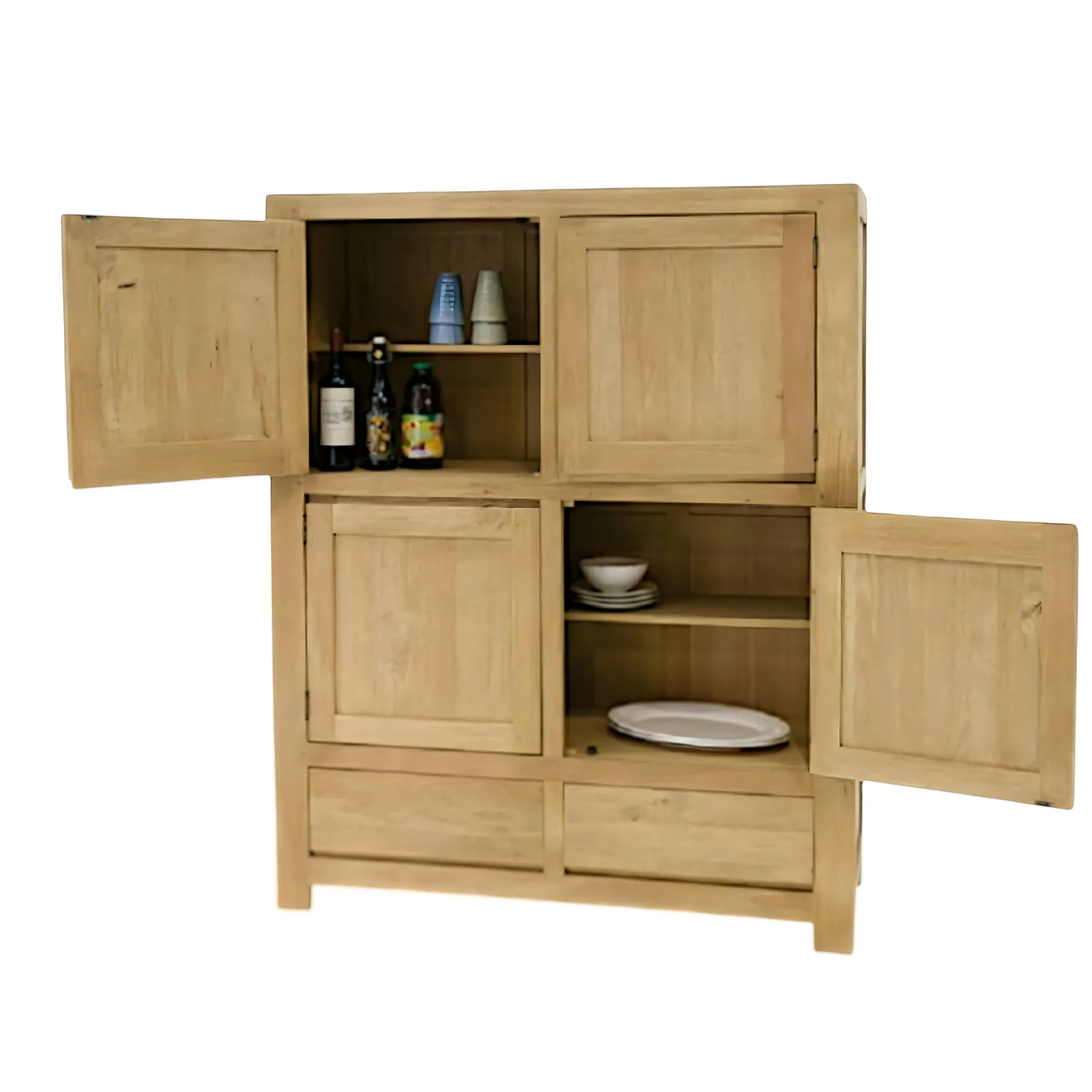 Buffet moderne 4 portes 2 tiroirs hévéa 120x150cm OLGA