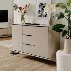 Buffet moderne taupe 2 portes 3 tiroirs AVIO