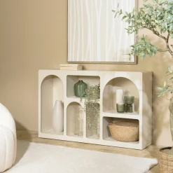 Buffet 6 niches 120x30cm en bois peint couleur beige NELIA