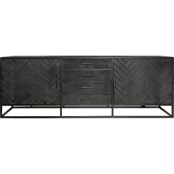 Buffet noir en bois 2 portes motif chevron 210 cm ALVERA