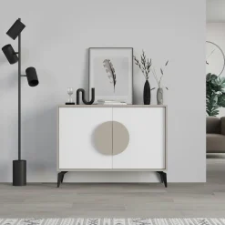 Buffet 2 portes blanc et moka poignée circulaire JENA