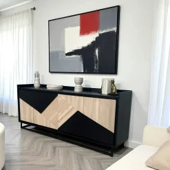 Buffet 4 portes bois noir et blanc ANINA