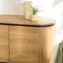 Buffet 3 portes bords arrondis bois décor strié JINAN