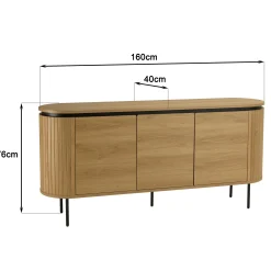 Buffet 3 portes bords arrondis bois décor strié JINAN