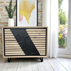 Buffet 2 portes chêne blanc décor graphique ESSEN