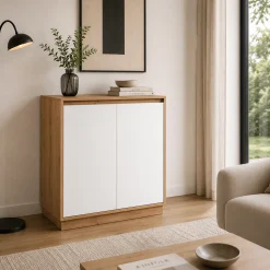 Buffet 2 portes décor bois et blanc ALVA