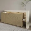 Buffet 4 portes décor bois et travertin cadre ouvert AURA