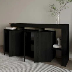 Buffet 4 portes décor bois noir à cadre ouvert AURA