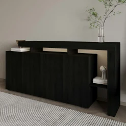 Buffet 4 portes décor bois noir à cadre ouvert AURA