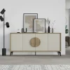 Buffet 4 portes décor chêne et sable poignée circulaire JENA