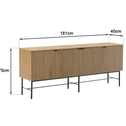 Buffet 4 portes décor effet bois rainuré noir et naturel OLETTA