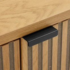 Buffet 4 portes décor effet bois rainuré noir et naturel OLETTA