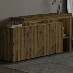Buffet 4 portes décor noyer clair à cadre ouvert AURA