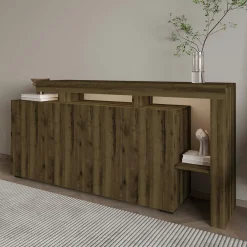 Buffet 4 portes décor noyer clair à cadre ouvert AURA