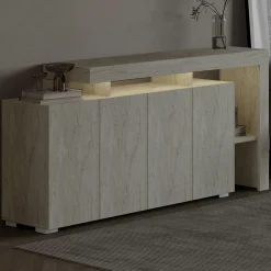 Buffet 4 portes décor travertin à cadre ouvert AURA
