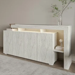 Buffet 4 portes décor travertin à cadre ouvert AURA