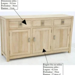Buffet 3 portes exotique hévéa 147cm GALA