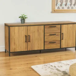 Buffet 3 portes teck poignées métal PUNE