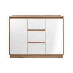 Buffet 2 portes 3 tiroirs décor bois et blanc ALVA